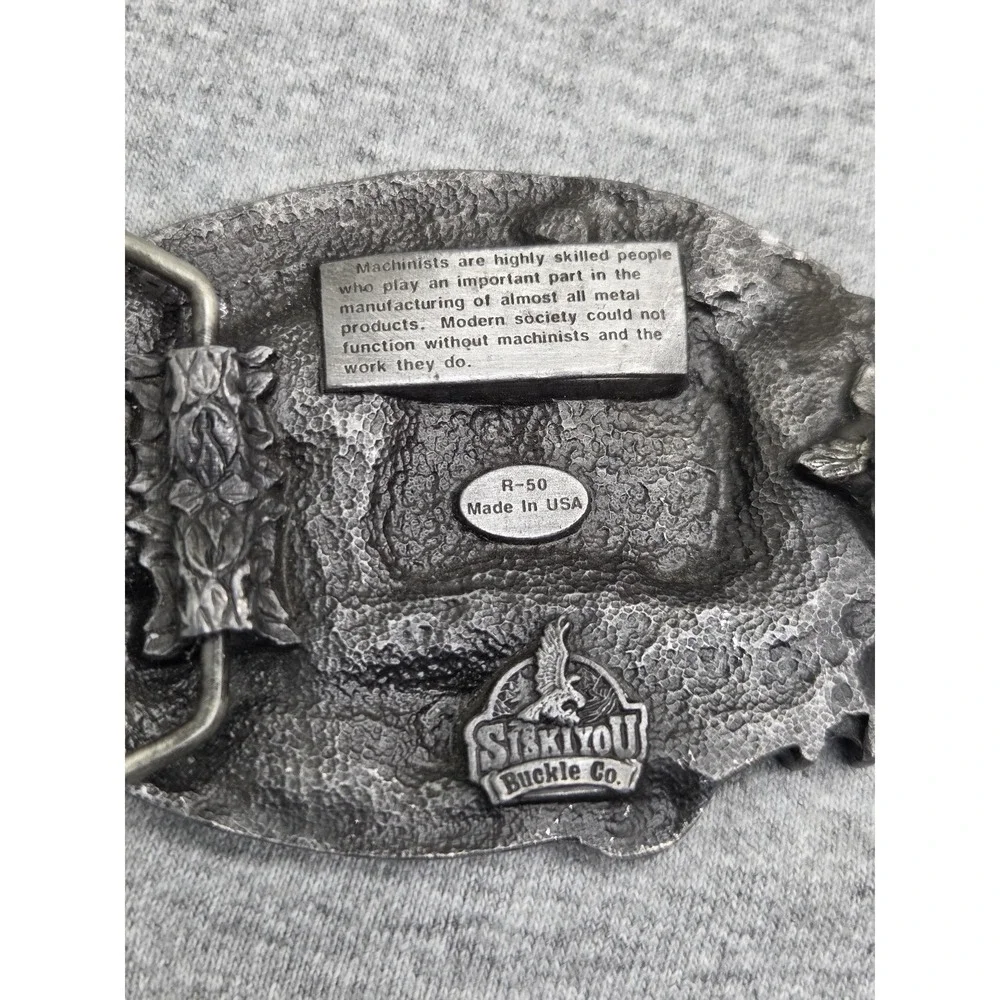 Vintage 1987 Siskiyou Machinist Manufacturing Working Class Pewter Belt Buckle